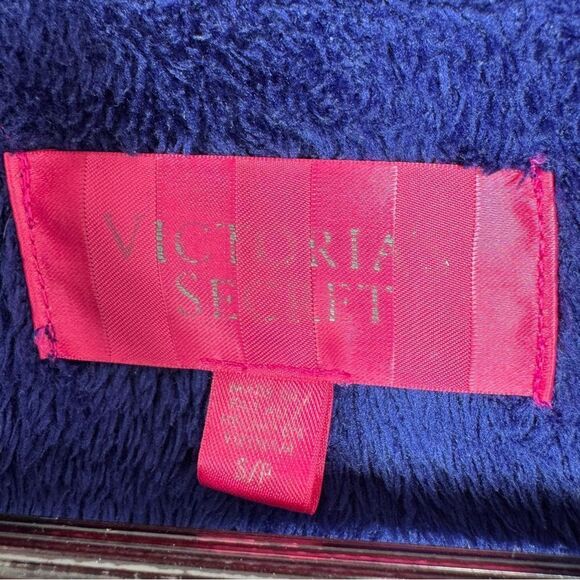 Victorias Secret Logo Ribbon Trim Fleece Bathrobe Robe Blue Small - Picture 10 of 12